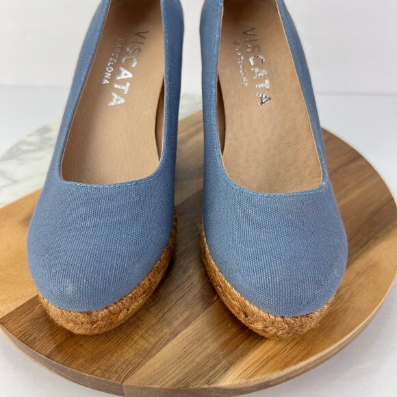 Viscata Roses Organic Canvas Light Denim Espadrille Women’s Wedges EU 37/6.5 - Picture 9 of 12
